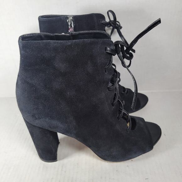 Sam Edelman Women’s YVIE Black Suede Lace Up Whimsygoth 4" Heel Booties Size 9.5 - Picture 1 of 9